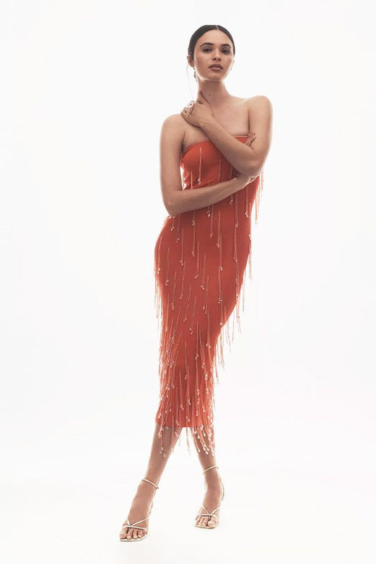 Vestido Amala Naranja con Cristales