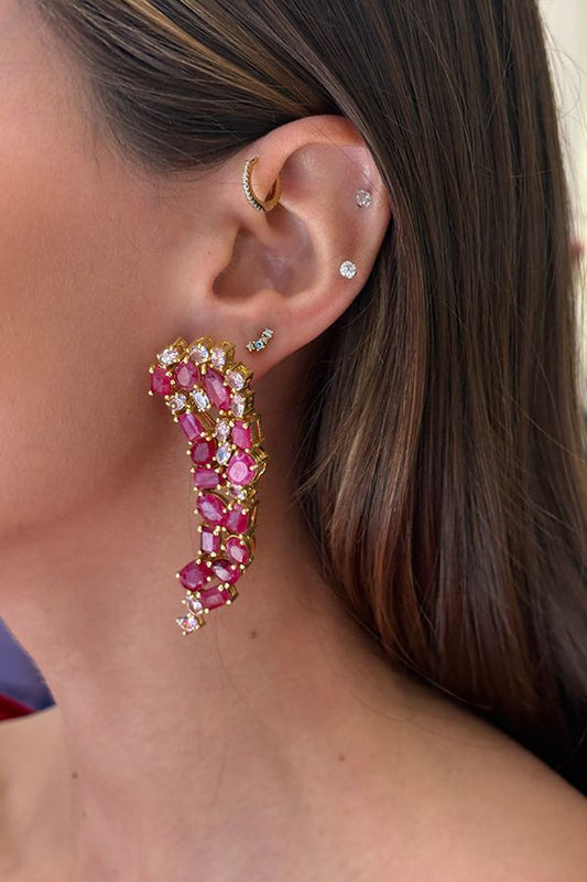 Pendientes Durga Cuarzo Rosa y Hathipara Rojo