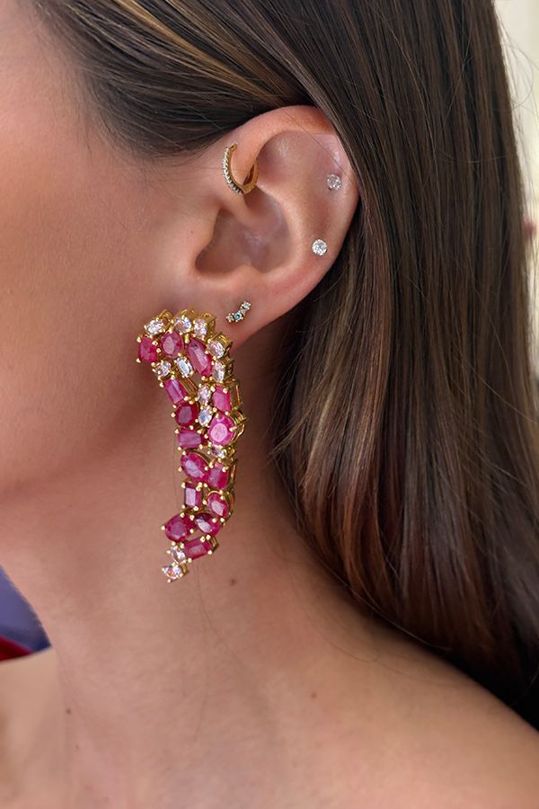 Pendientes Durga Cuarzo Rosa y Hathipara Rojo