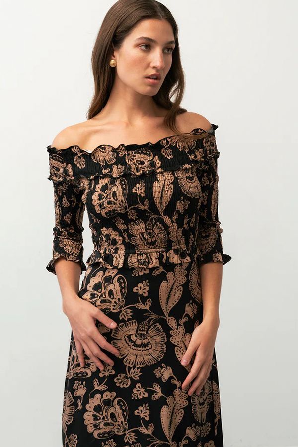 Vestido Bardot Noir Estampado