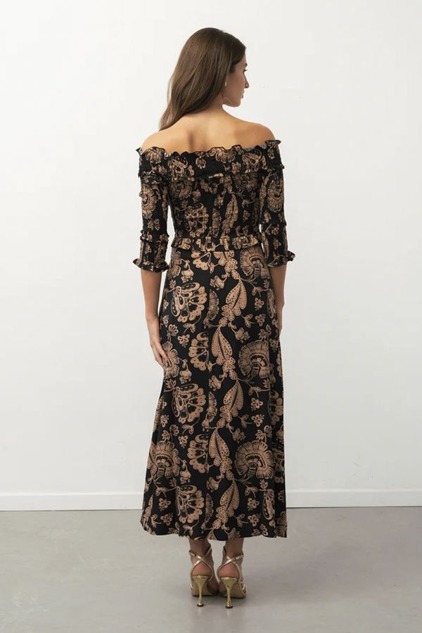 Vestido Bardot Noir Estampado