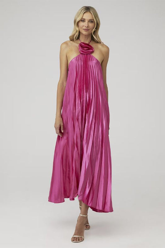 Vestido Gisele Midi Plisado Rosa