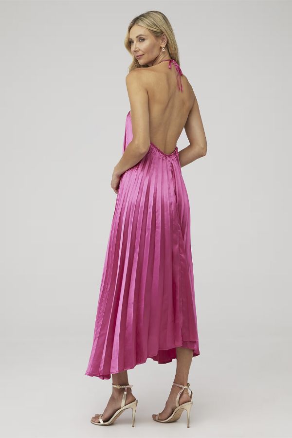 Vestido Gisele Midi Plisado Rosa