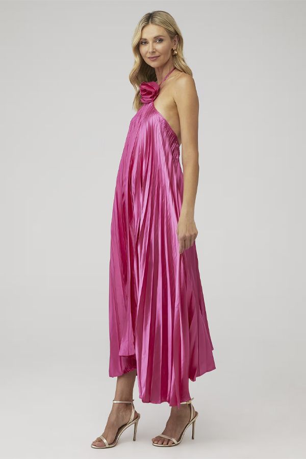 Vestido Gisele Midi Plisado Rosa