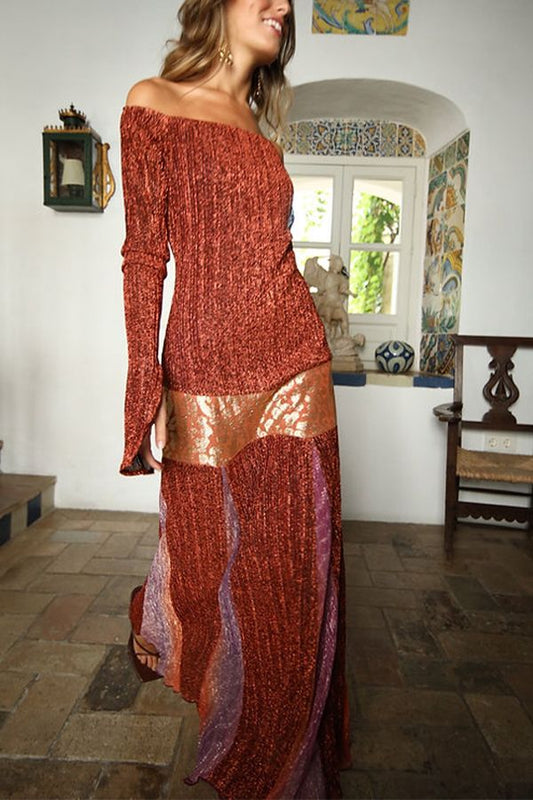 Vestido Y el Sol Midi Palabra de Honor Naranja