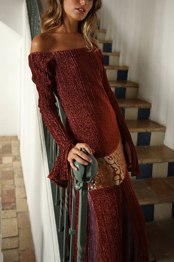 Vestido Y el Sol Midi Palabra de Honor Naranja