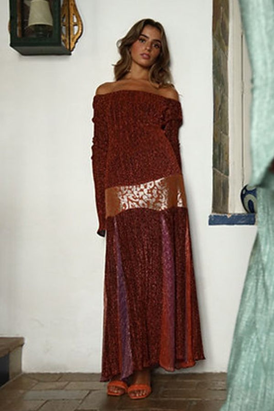 Vestido Y el Sol Midi Palabra de Honor Naranja
