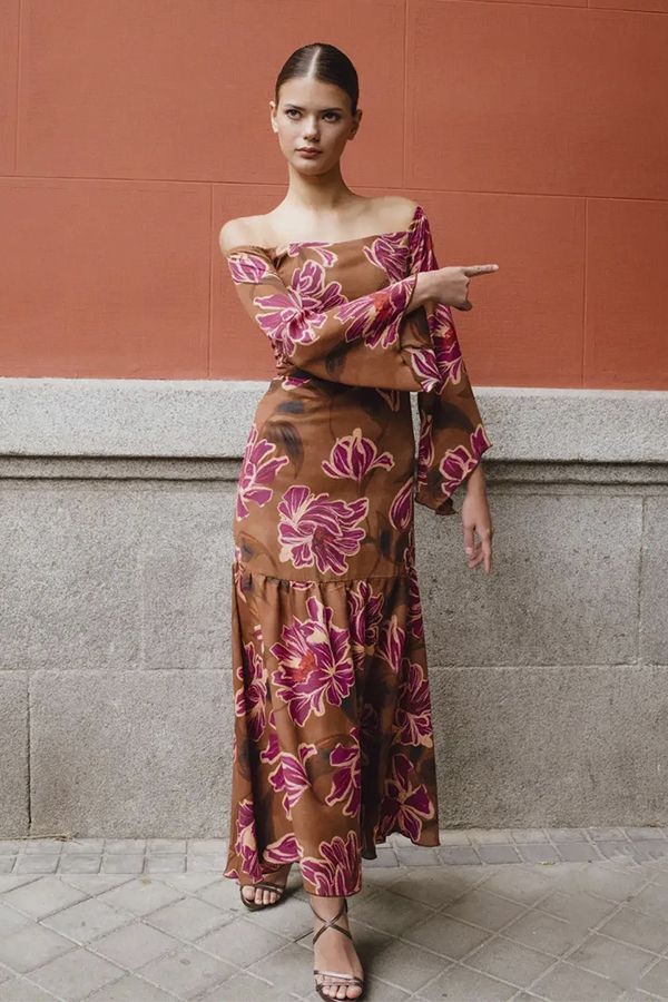 Vestido Kyoto Midi Estampado Chocolate