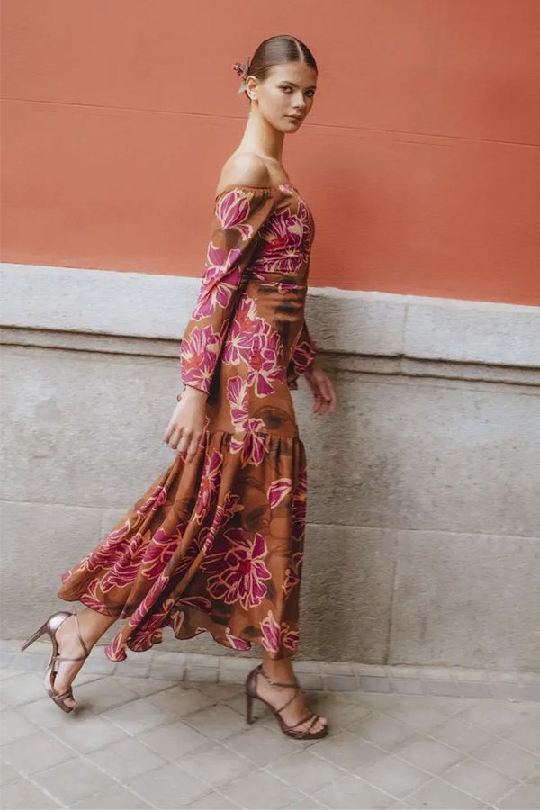 Vestido Kyoto Midi Estampado Chocolate