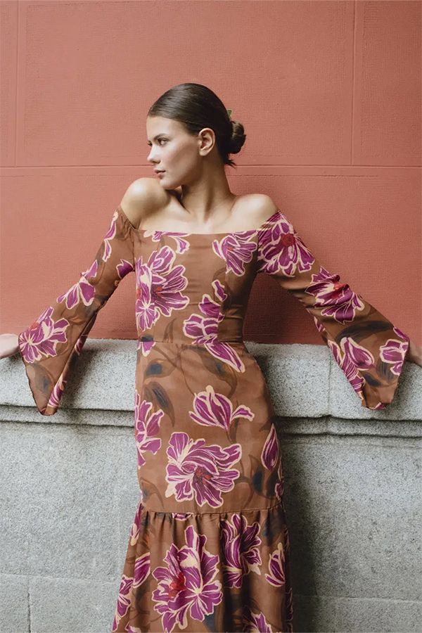 Vestido Kyoto Midi Estampado Chocolate