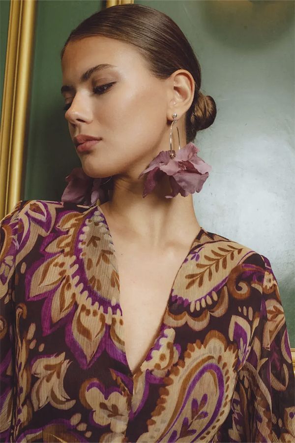 Vestido Mulan Midi Estampado Berenjena