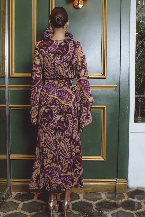 Vestido Mulan Midi Estampado Berenjena