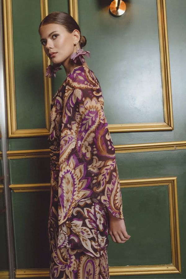 Vestido Mulan Midi Estampado Berenjena