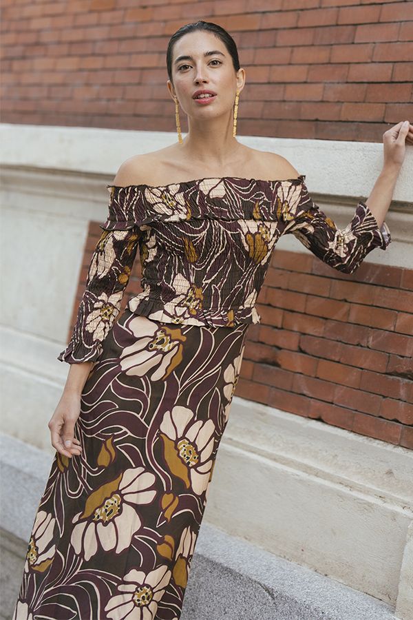 Vestido Emile Bardot Estampado Multicolor