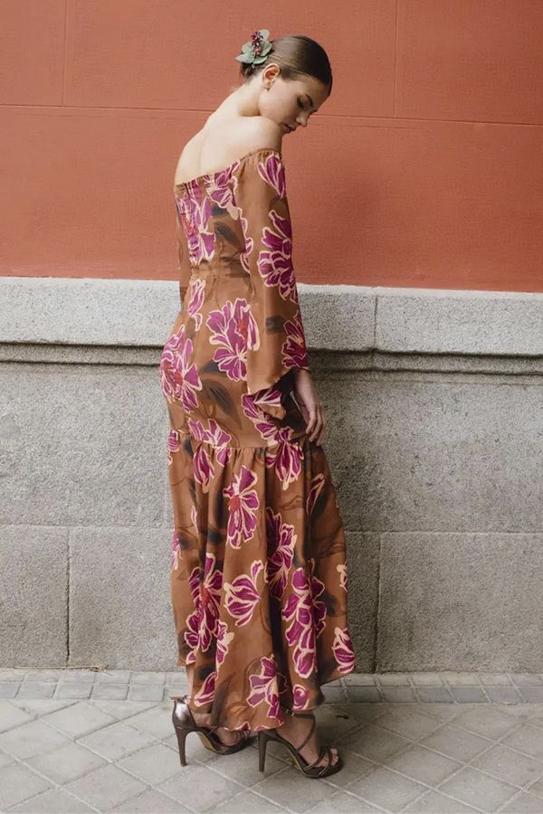 Vestido Kyoto Midi Estampado Chocolate