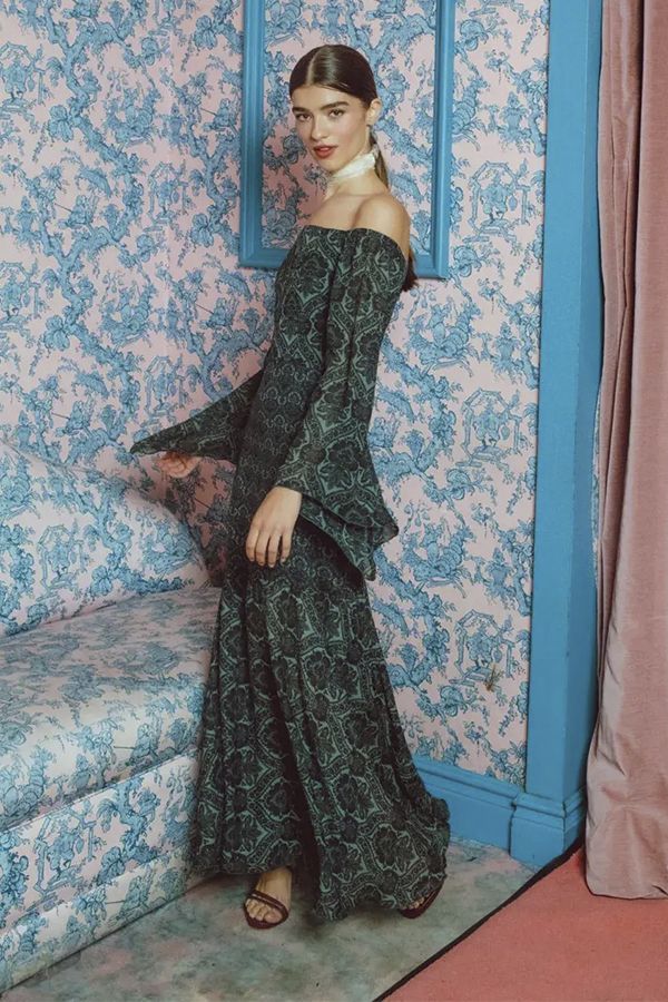 Vestido Kyoto Midi Estampado Celadon
