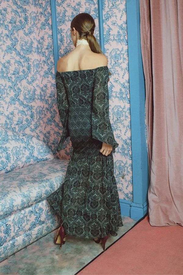 Vestido Kyoto Midi Estampado Celadon
