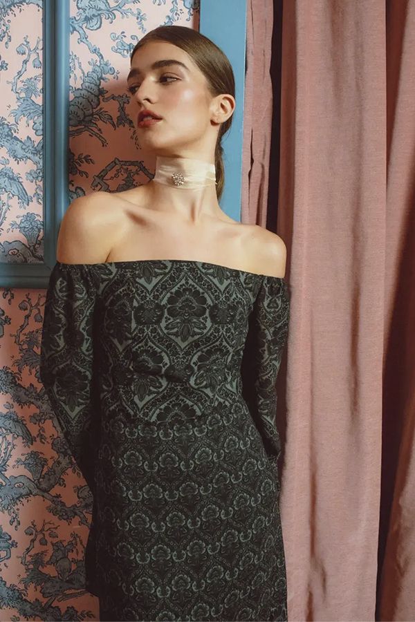 Vestido Kyoto Midi Estampado Celadon