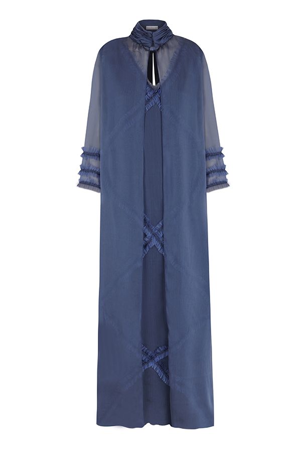 Vestido Mara Largo Azul Lavanda con Chaleco