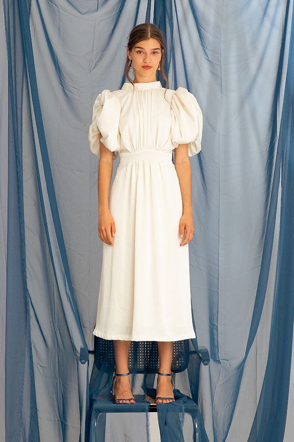 Vestido Noon Mangas Abullonadas Blanco Novia