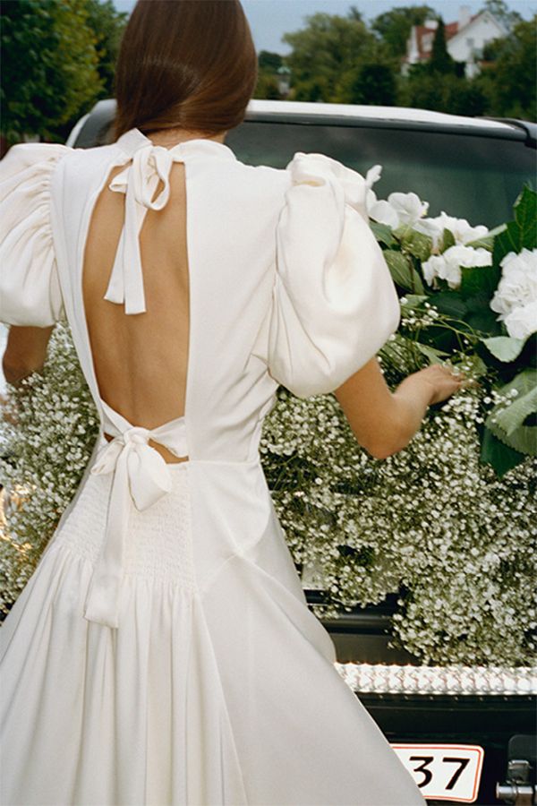 Vestido Noon Mangas Abullonadas Blanco Novia