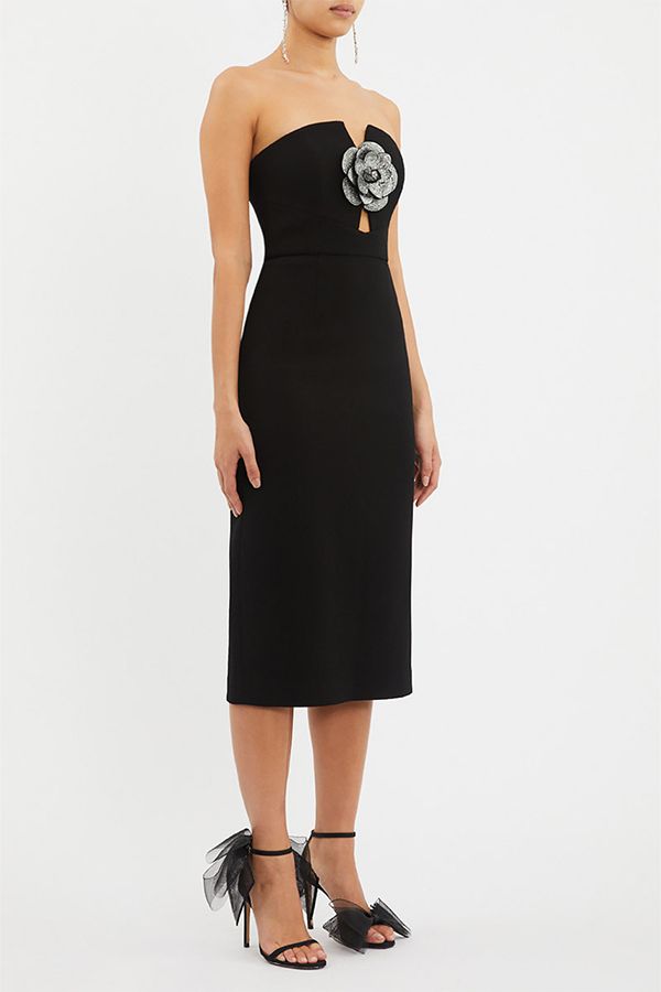 Vestido Yvonne Midi Flor Negro