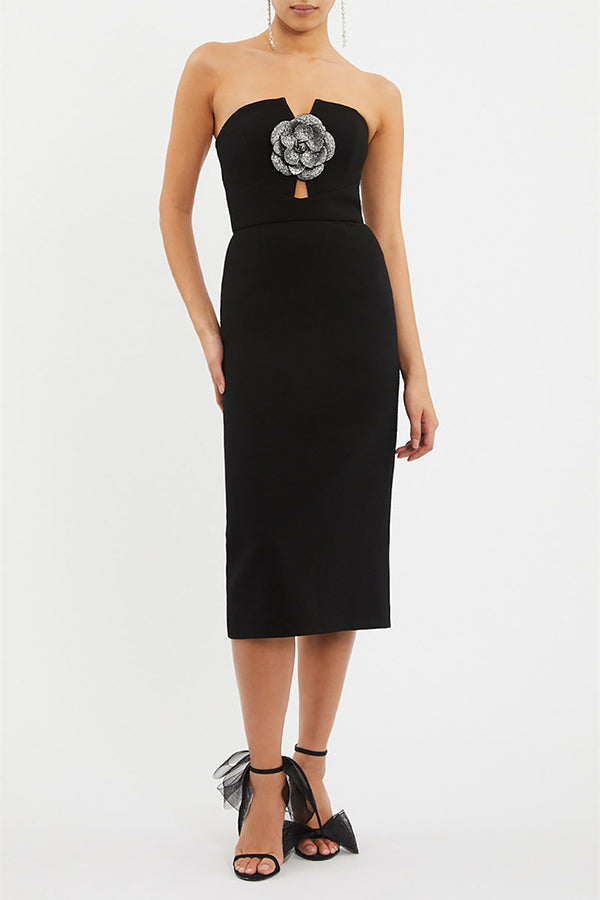 Vestido Yvonne Midi Flor Negro