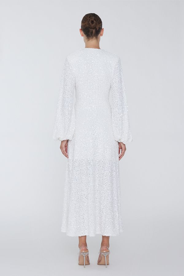 Vestido Sirin Lentejuelas Bordadas Blanco Novia