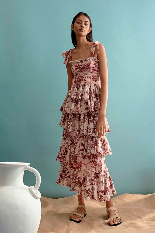 Vestido Heather Estampado Flores Volantes