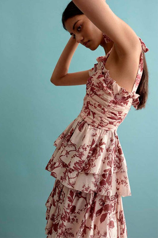 Vestido Heather Estampado Flores Volantes