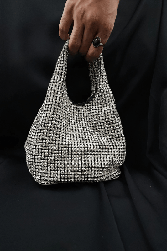 Bolso Rhinestone Hobo Plateado