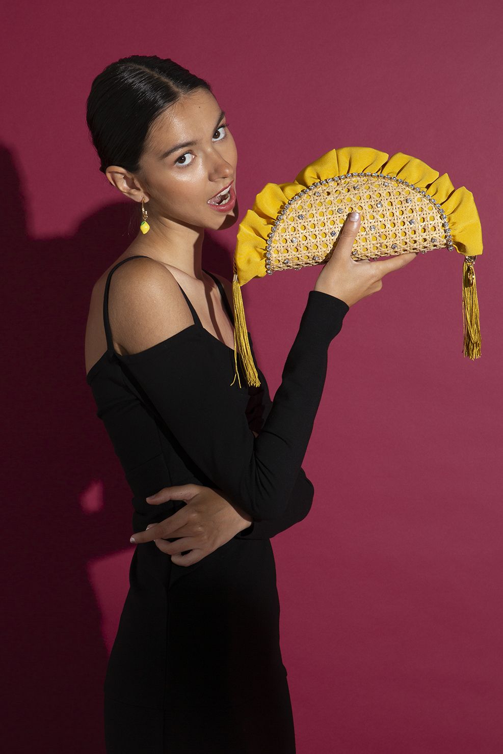 Bolso Clutch "Taco" Mimbre y Satén
