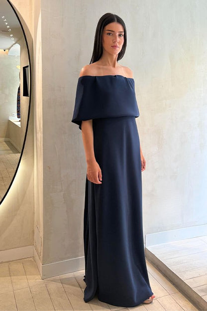 Vestido Carolina Largo Azul Crepe