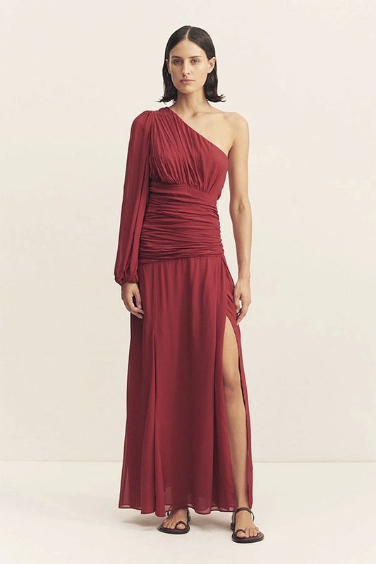 Vestido Rowe Plisado Burdeos