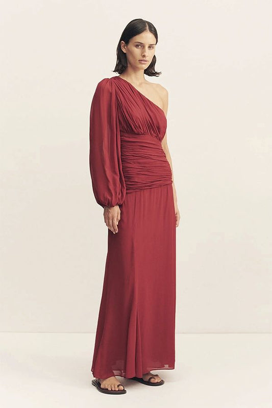 Vestido Rowe Plisado Burdeos