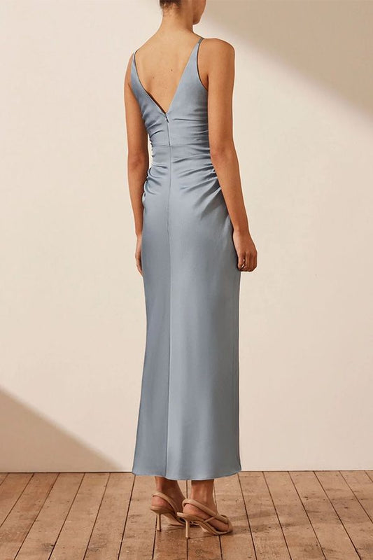 Vestido Midi Fruncido Azul