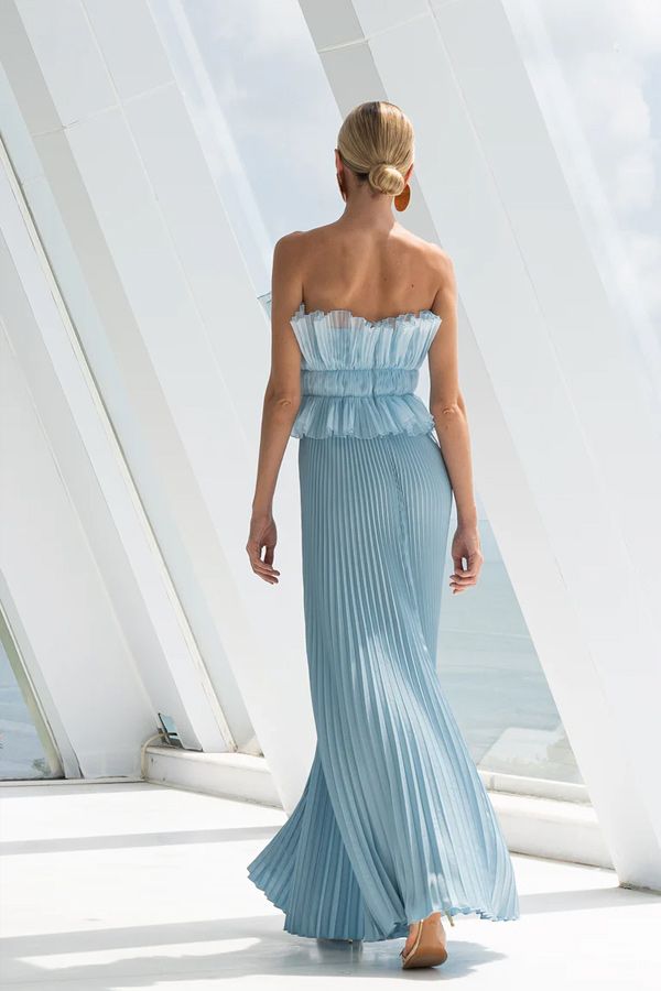 Vestido Masquerade Largo Plisado Azul