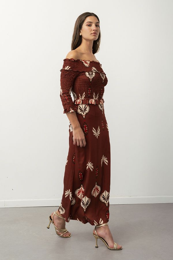 Vestido Burgogne Estampado Terracota