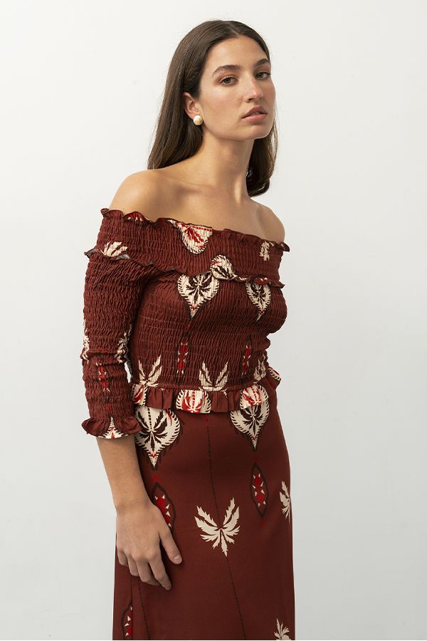 Vestido Burgogne Estampado Terracota