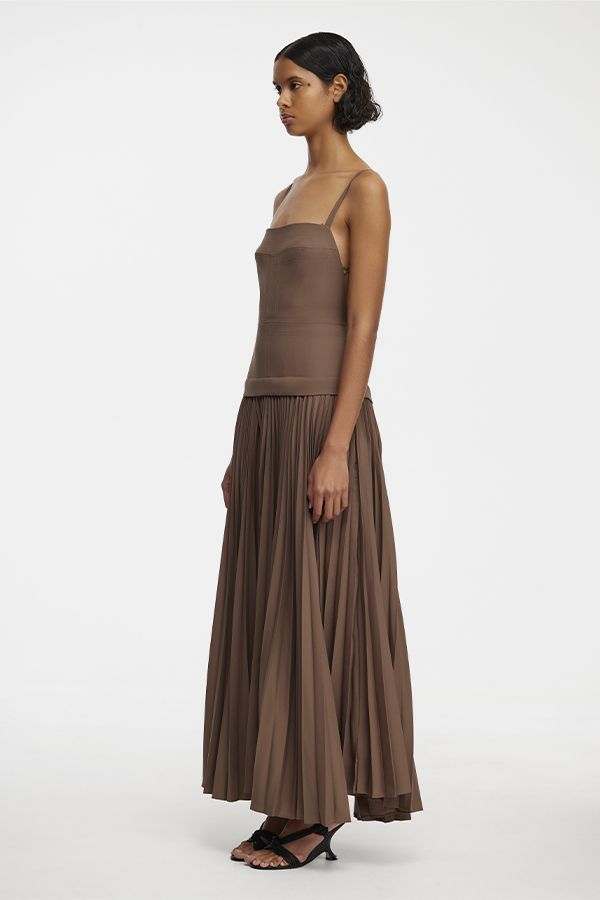 Vestido Leasgill Plisado Marron