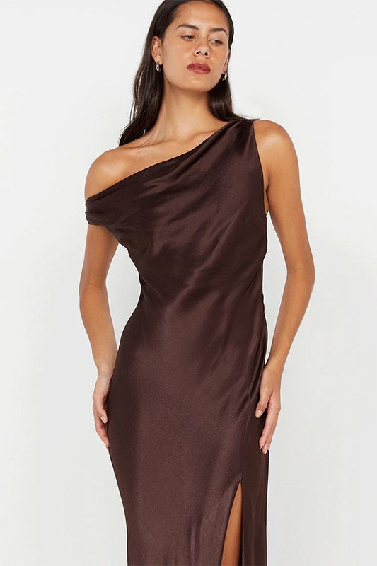 Vestido Sol Largo Asimetrico Chocolate