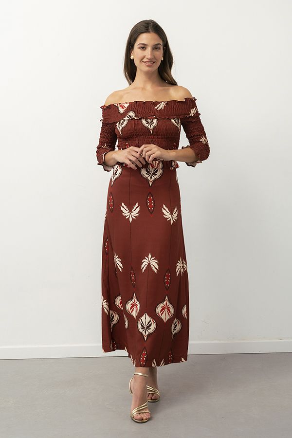 Vestido Burgogne Estampado Terracota