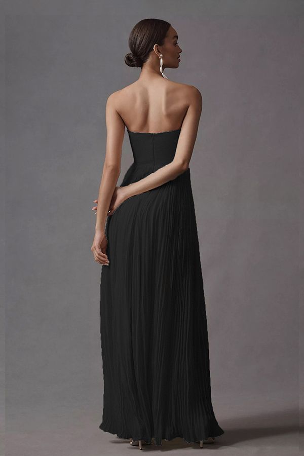Vestido Lourdes Largo Negro Plisado