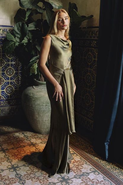 Vestido Eleanor Largo Verde Satinado