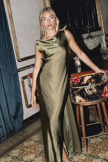 Vestido Eleanor Largo Verde Satinado