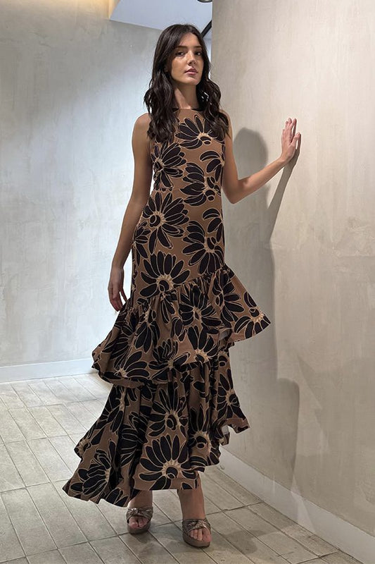 Vestido Costanera Midi Estampado Volantes
