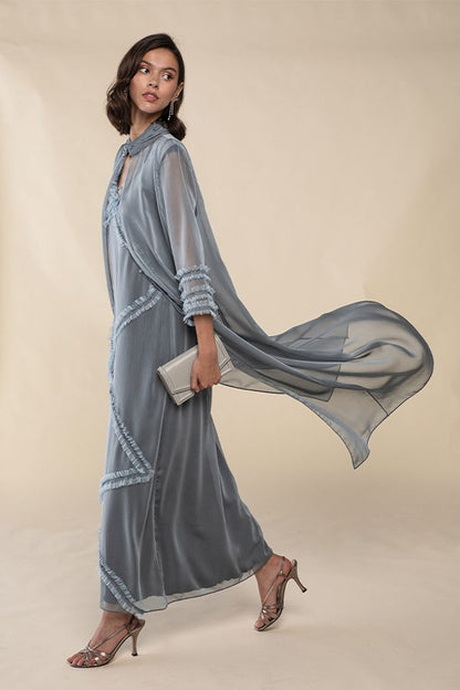 Vestido Mara Largo Azul Plomo con Chaleco