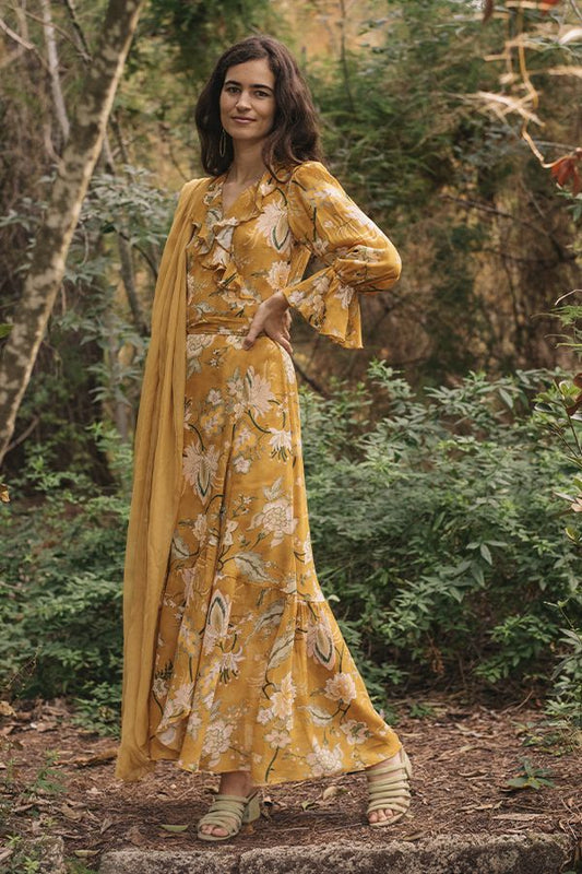 Vestido Amaris Midi Cruzado Ocre