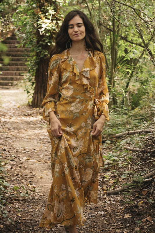 Vestido Amaris Midi Cruzado Ocre