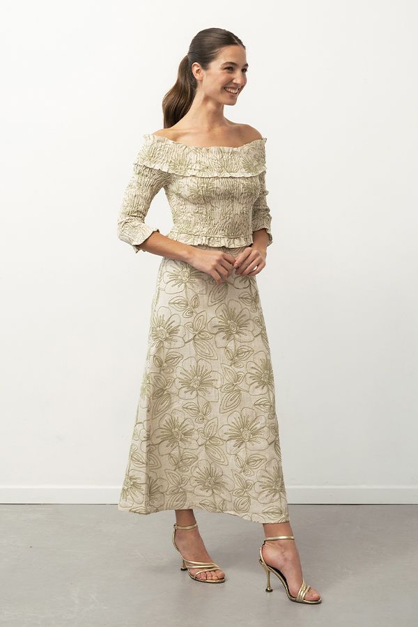 Vestido Odeon Estampado Beige